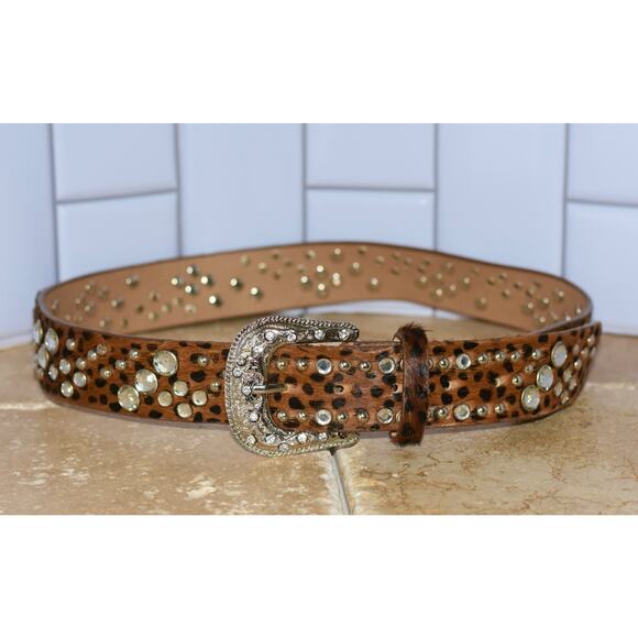 CARA New York Leather Belt Calf Hair Rhinestone Embellishments Western Buckle main image 7
